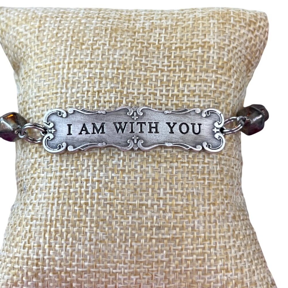 Vintage Silver Tone I Am With You Glass Beaded Stretch Bracelet Inspirational